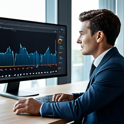 A professional businessperson in a modest business suit, sitting comfortably at a modern desk, subtly interacting with a computer screen. The screen displays an abstract, flowing data interface that visually represents real-time emotional analysis, suggesting deep AI understanding of user sentiment. The setting is a well-lit, contemporary office environment. fully clothed, appropriate attire, safe for work, professional, perfect anatomy, correct proportions, natural pose, well-formed hands, proper finger count, high quality, realistic photography.