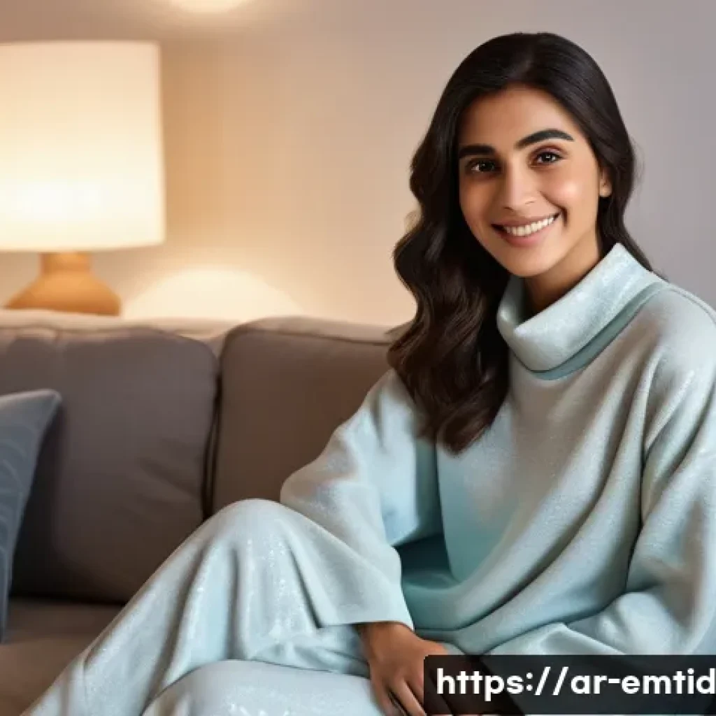 감정인식 AI 기술의 응용 가능성 - **Prompt:** A cozy, modern living room with warm, ambient lighting. A young Arab woman, modestly dre...