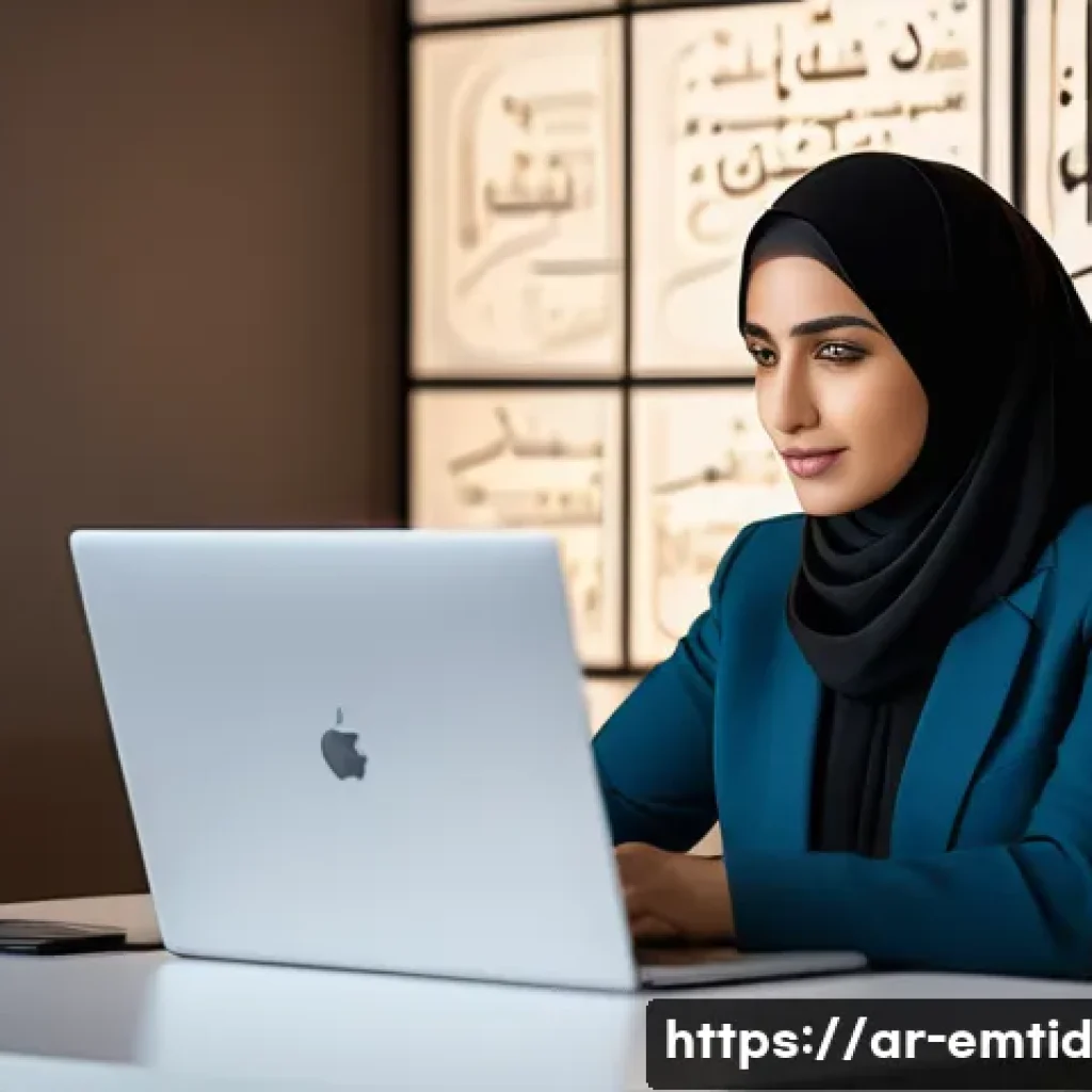 감정인식 AI의 정확도와 신뢰성 - A professional Middle Eastern woman wearing modest business attire, sitting at a modern office desk ...