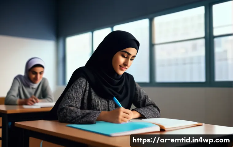감정인식 AI 기술의 혁신적 가능성 - A modern Middle Eastern classroom scene in a contemporary school setting, featuring diverse Arab stu...