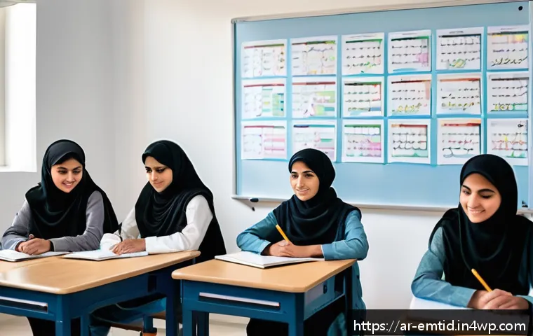 감정인식 AI의 사회적 가치 - A modern classroom scene in a Middle Eastern school, featuring a diverse group of Arabic-speaking st...