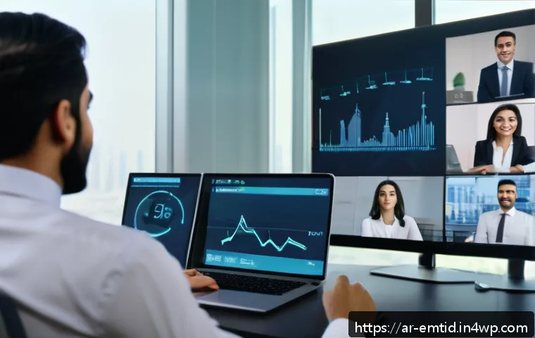 감정인식 AI와 사회적 상호작용의 변화 - A modern Middle Eastern office setting showing a diverse group of professional Arab men and women we...