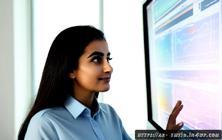 감정인식 AI와 데이터 시각화의 융합 - Photorealistic modern Gulf-region technology office, a Middle Eastern Arab woman in modest professio...
