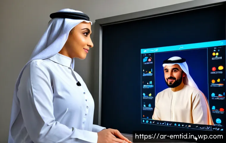 감정인식 AI의 심리적 분석 - Photorealistic scene of an Arab female psychologist in modest professional attire reviewing an emoti...